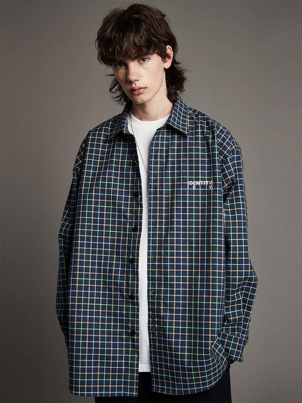 IEY - OVER CHECK SHIRTS Navy