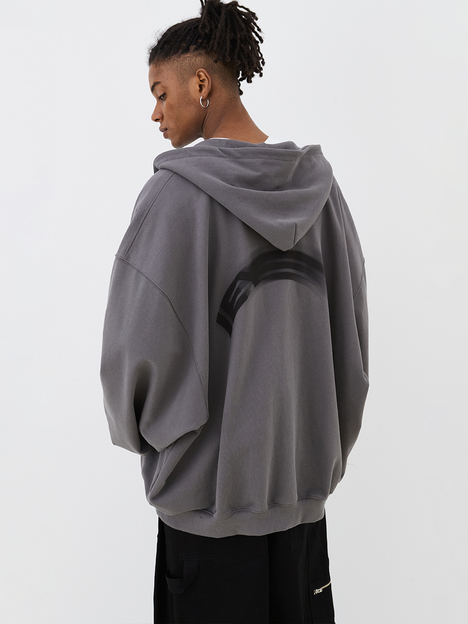 IEY - OVER MOTION LOGO HOODIE ZIP-UP Charcoal